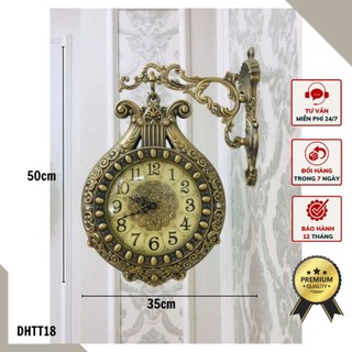 [FREESHIP] Đồng hồ treo tường 2 mặt tân cổ điển DHTT18 với trang trí hoa văn bắt mắt, phù hợp với mọi không gian.
