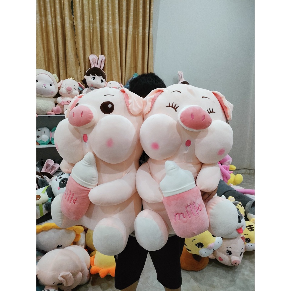 Gấu bông heo ôm bình sữa cao cấp (ảnh shop tự chụp) hàng quảng châu có tem hãng