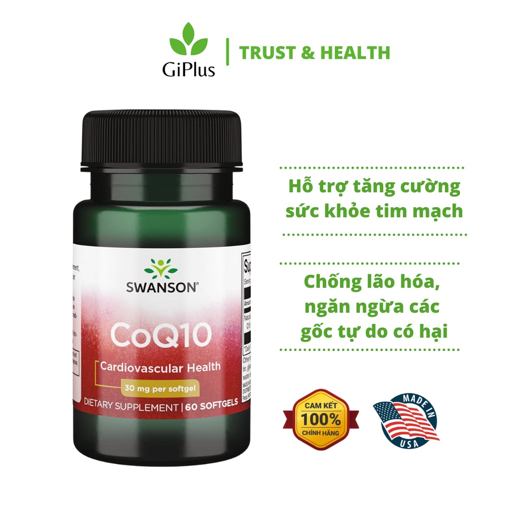 Viên Uống Swanson CoQ10 30mg Hỗ Trợ Sức Khỏe Tim Mạch, Chống Lão Hóa (60 viên/ lọ)