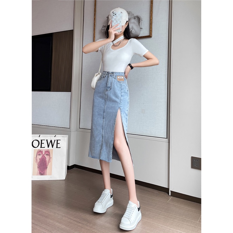 Chân Váy Bò Xẻ Tà, Chân Váy Bò Dài Lưng Cao Phong Cách Ulzzang - Thin Clothes