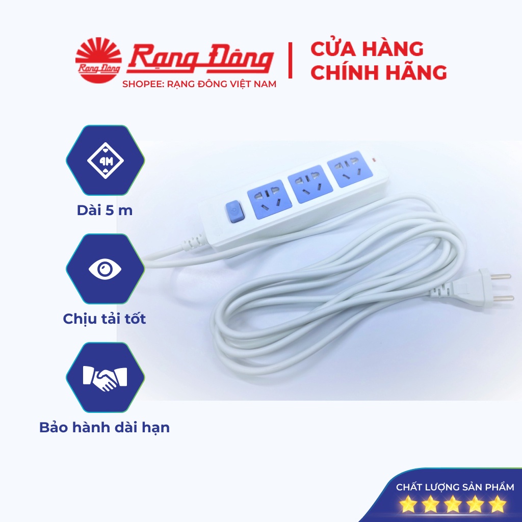 Ổ cắm điện Rạng Đông 3 m 5m dây dài đa năng chịu tải tốt chia điện, Model 10A-5M