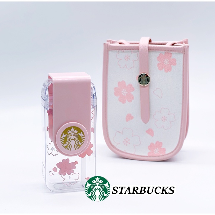 Bình nước cute Starbucks 290ml kèm túi đeo vai hoa tiết hoa anh đào xinh xắn Pinchana