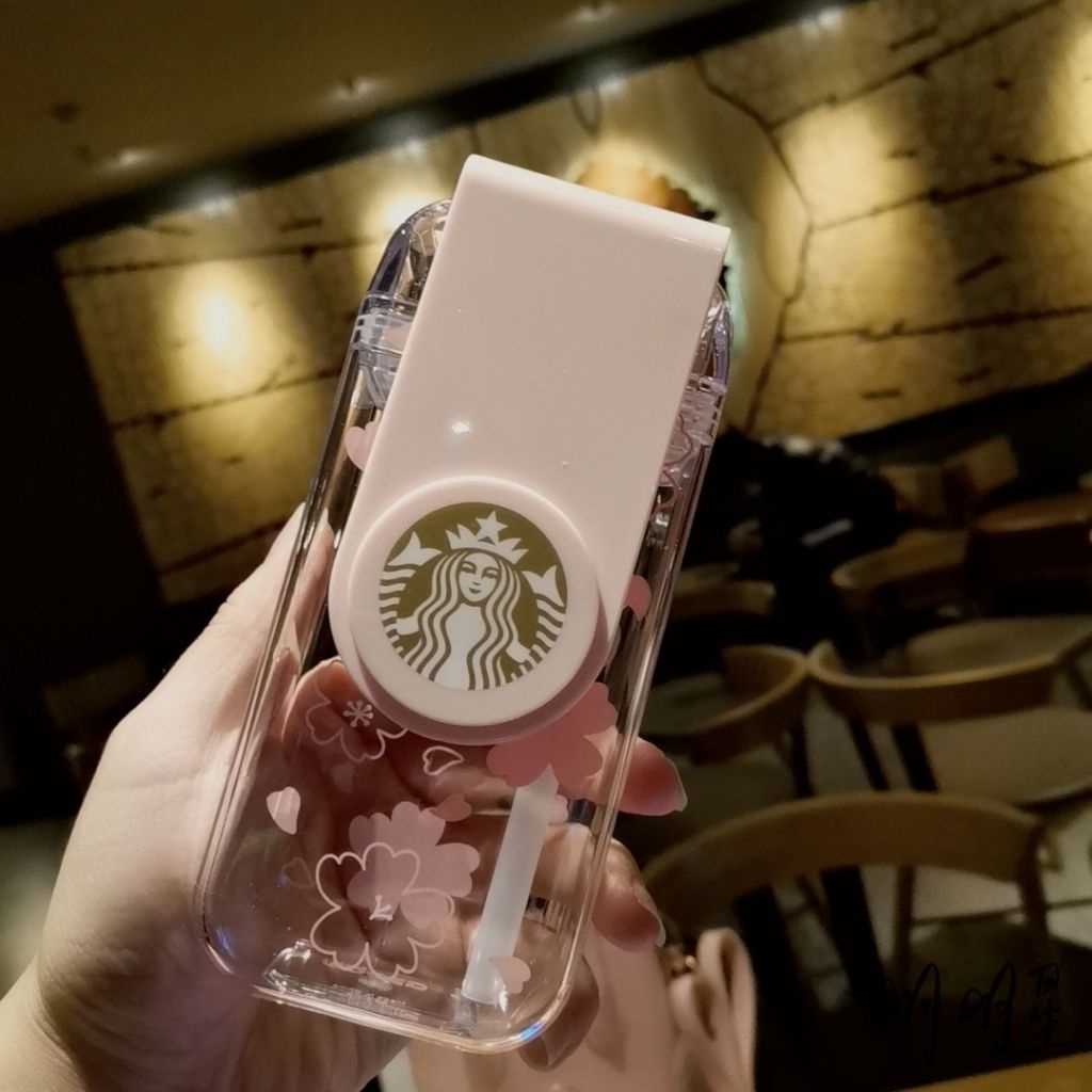 Bình nước cute Starbucks 290ml kèm túi đeo vai hoa tiết hoa anh đào xinh xắn Pinchana