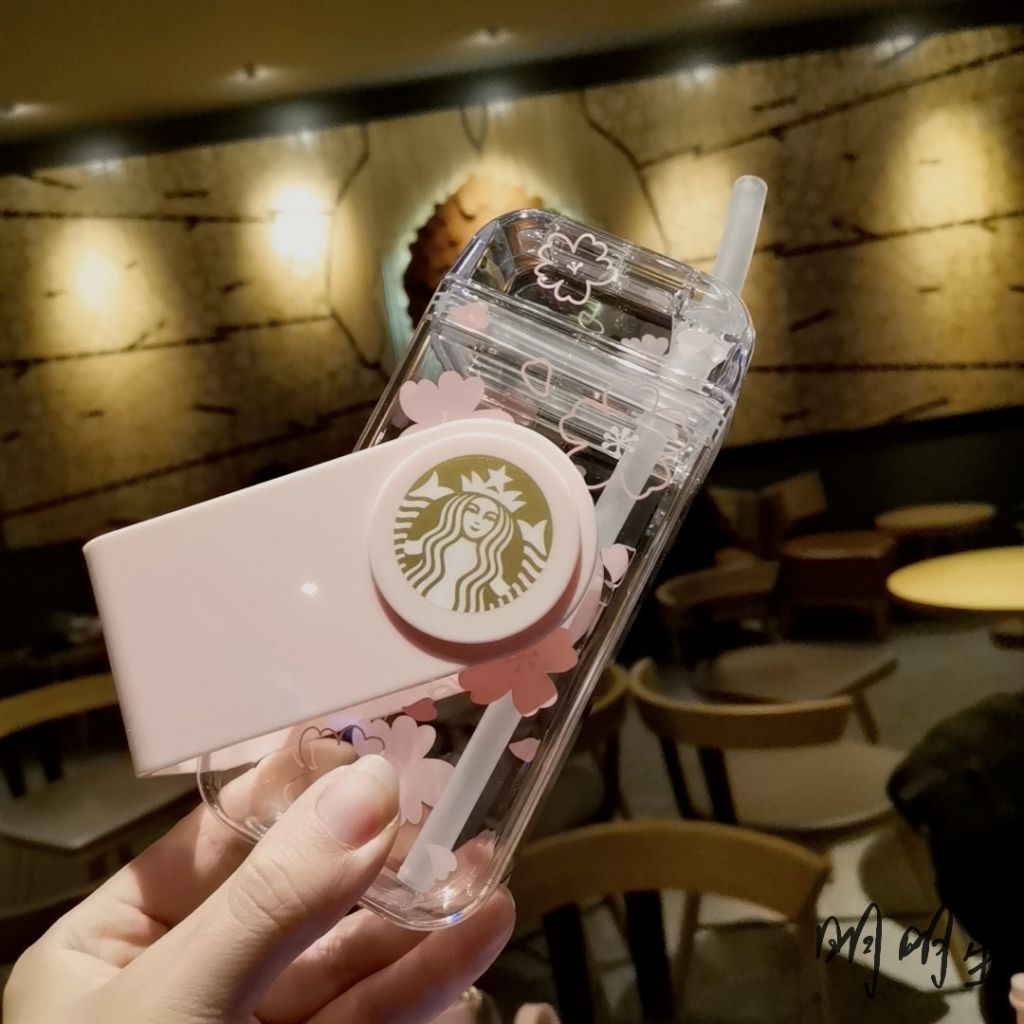 Bình nước cute Starbucks 290ml kèm túi đeo vai hoa tiết hoa anh đào xinh xắn Pinchana