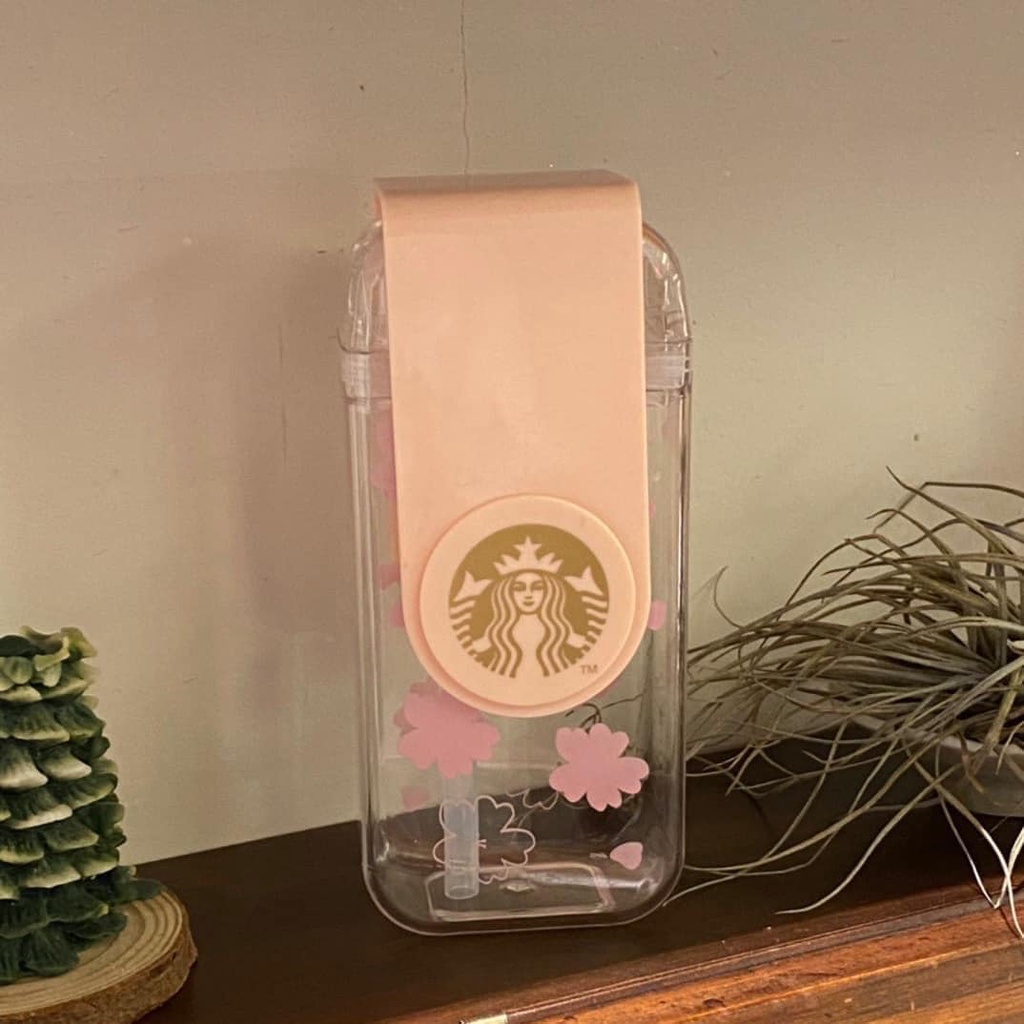 Bình nước cute Starbucks 290ml kèm túi đeo vai hoa tiết hoa anh đào xinh xắn Pinchana