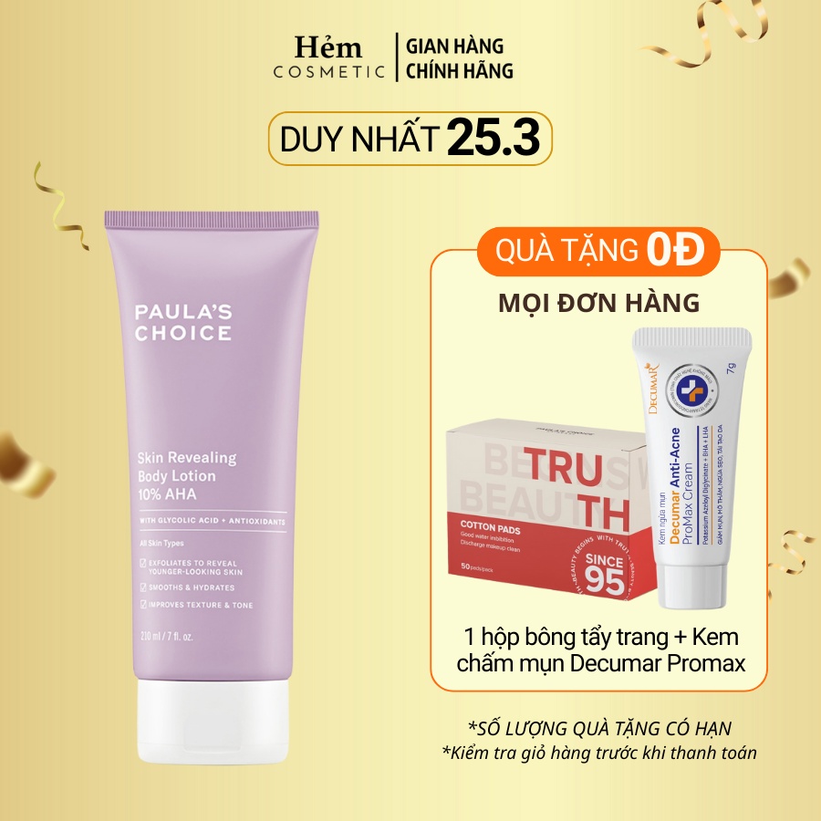 Kem dưỡng thể làm sáng da chứa 10% AHA Paula's Choice Skin Revealing Body Lotion 10% AHA 210ml - Hẻm Cosmetic