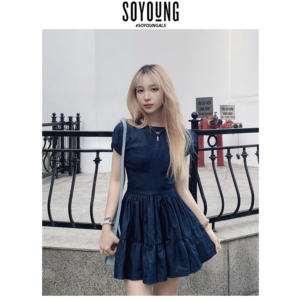 Váy đầm liền thân dáng A REA SOYOUNG thiết kế xếp ly hack eo 10cm cực tôn dáng chất liệu denim dày dặn - VSY190419BXD