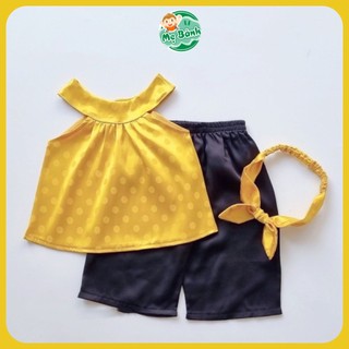 Bộ yếm lụa cho bé gái kèm Tuban đủ 2 màu, Bộ áo bà ba cho bé chất gấm lụa mềm cực mát