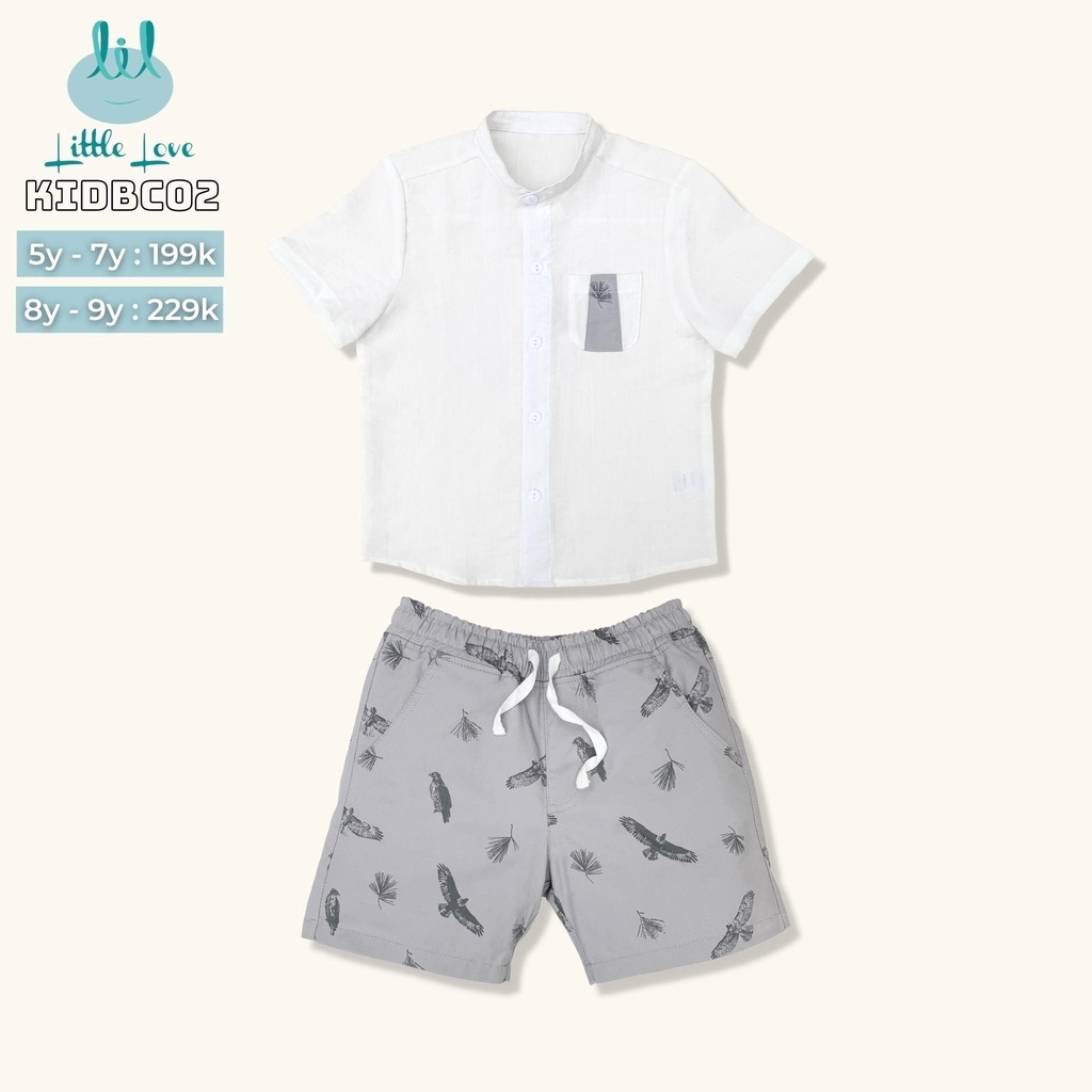 Bộ quần áo cộc tay kid 2023 áo sơ mi quần kaki cho trẻ từ 5y đến 9y little love (KIDBC02)