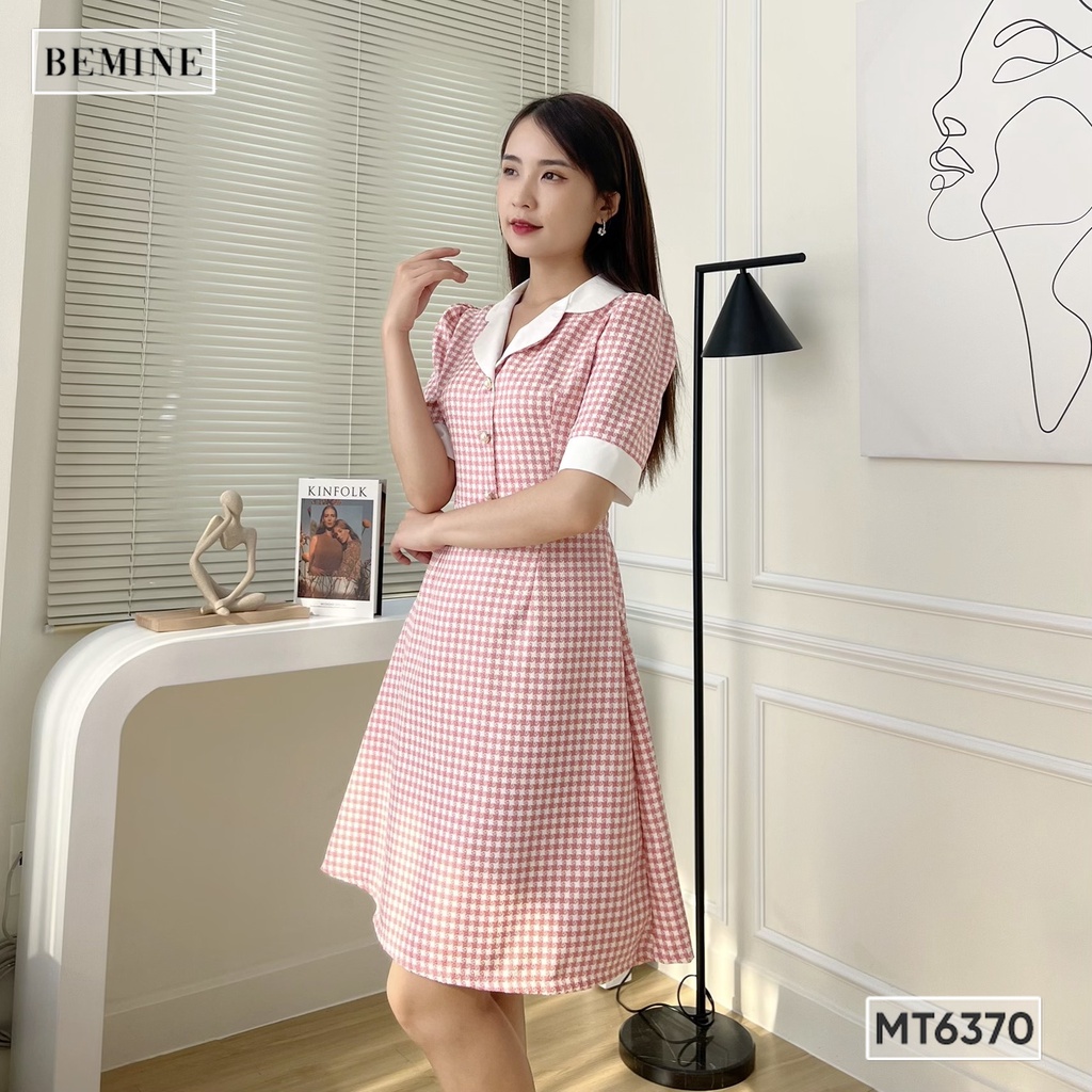 Đầm công sở cổ V tay phồng ống đứng BEMINE MT6370