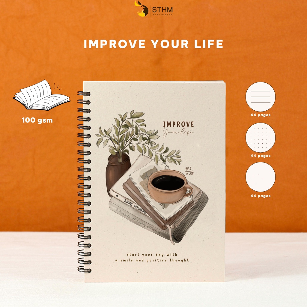 - IMPROVE YOUR LIFE - Sổ tay bìa cứng - A5 - Ruột mix 3 loại - 021