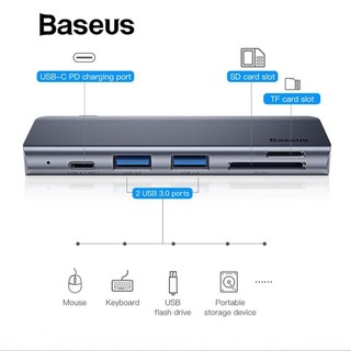Bộ Hub chuyển đổi 5 trong 1 Baseus Harmonica Type C to USB 3.0, TF/SD Card Reader, Type C PD Adapter
