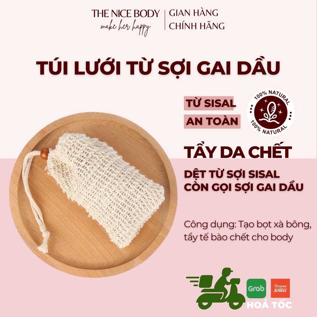 Túi Lưới Sợi Đay Tẩy Tế Bào Chết Body, Tạo Bọt Xà Phòng, Đựng Xà Bông Rửa Mặt, Thân Thiện Với Môi Trường