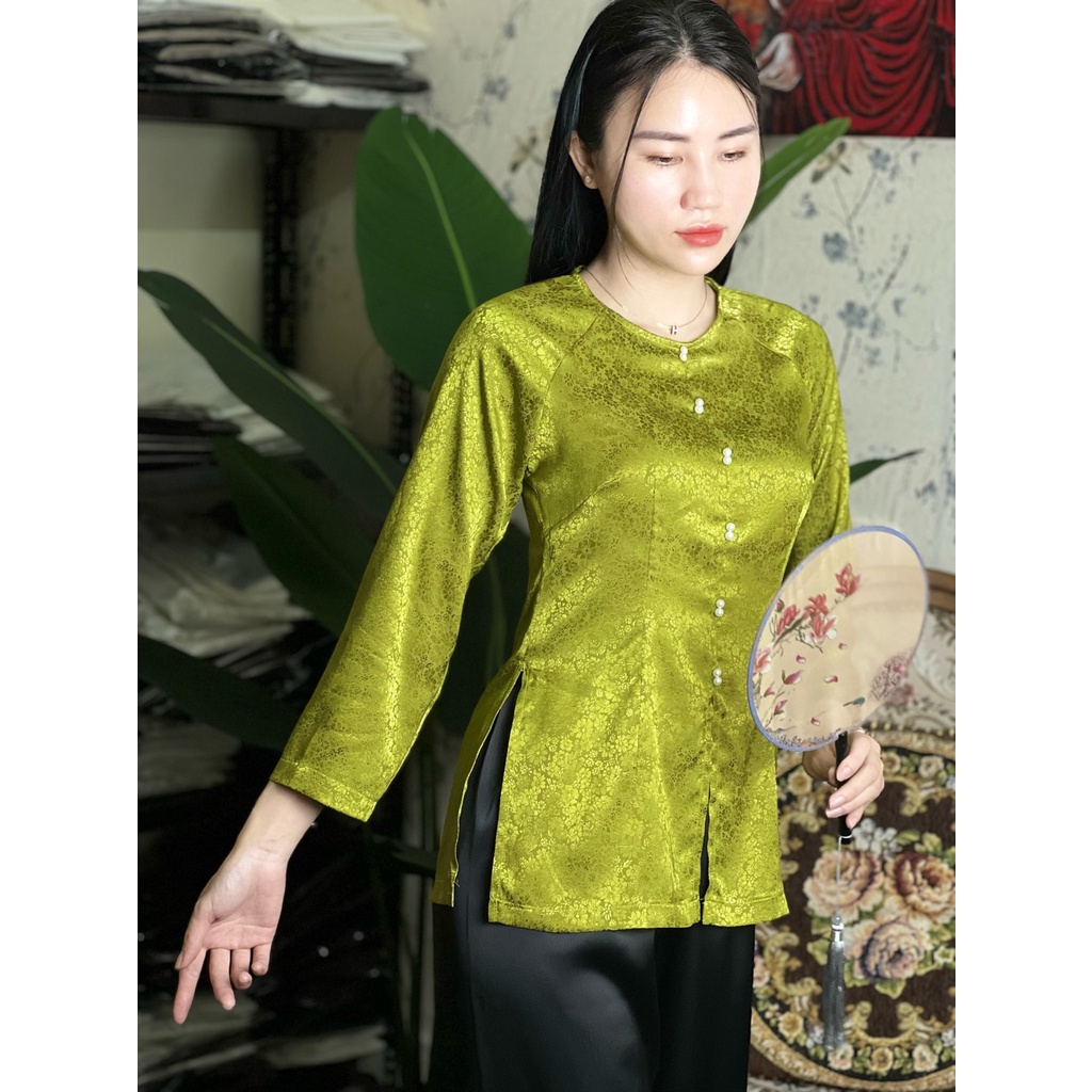 Áo bà ba cách tân lụa gấm cao cấp đi lễ chùa thanh lịch nữ tính
