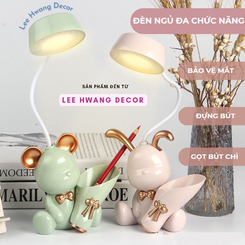 Đèn Ngủ, Đèn Bàn Led Gấu Bearbrick 3 Trong 1 Tích Hợp Ống Đựng Bút Và Gọt Bút Chì, Chống Cận Bảo Vệ Mắt, Decor Bàn Học.