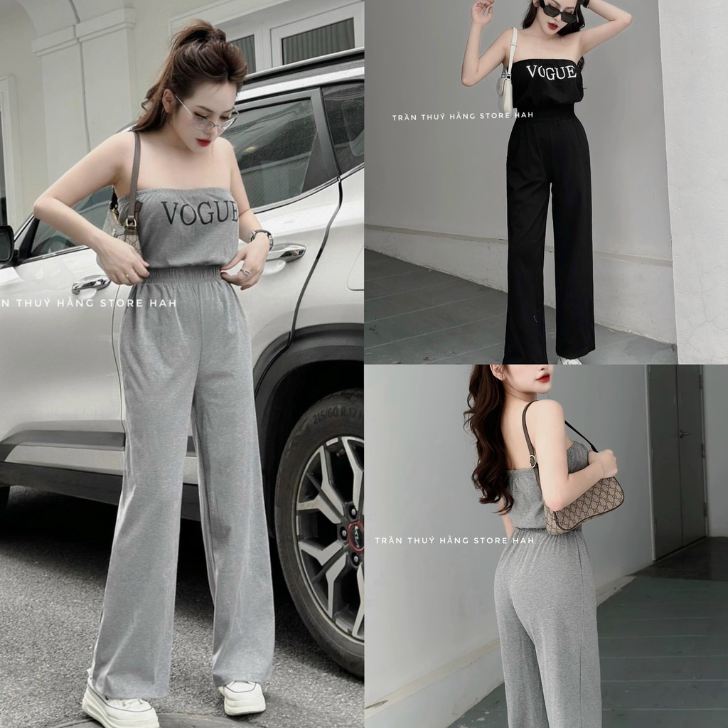 Set bộ Jum nữ áo bra họa tiết chữ phối quần ống rộng với 2 tone màu sang trọng phong cách mới