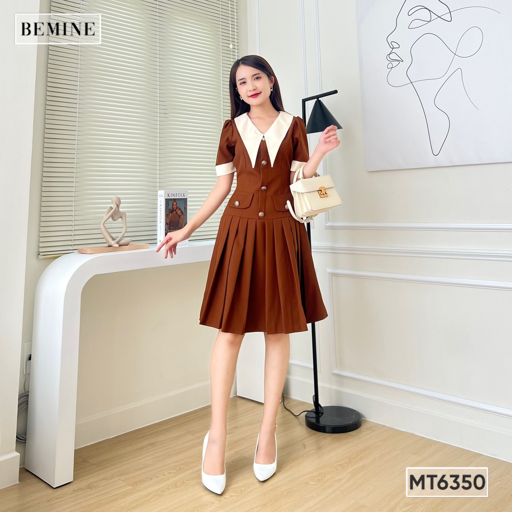 Đầm thiết kế cổ V tùng xếp ly BEMINE MT6350