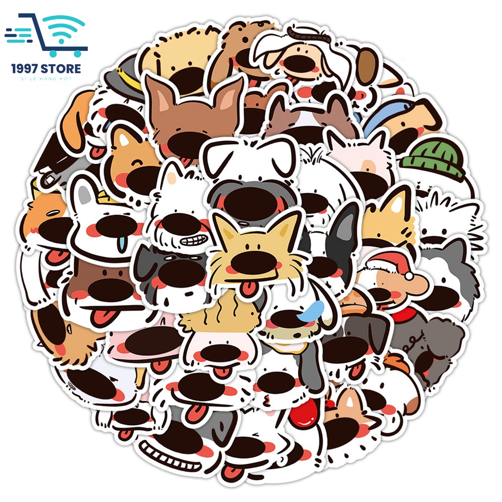 Set 60 Sticker Dog Emotion Trang Trí Điện Thoại, Laptop, Mũ Bảo Hiểm Chống Thấm Nước