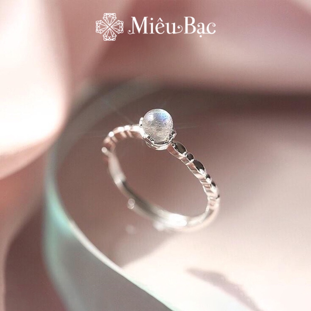 Nhẫn bạc nữ Miêu Bạc đá mặt trăng moonstone nhỏ freesize chất liệu bạc s925 thời trang phụ kiện trang sức N000573x