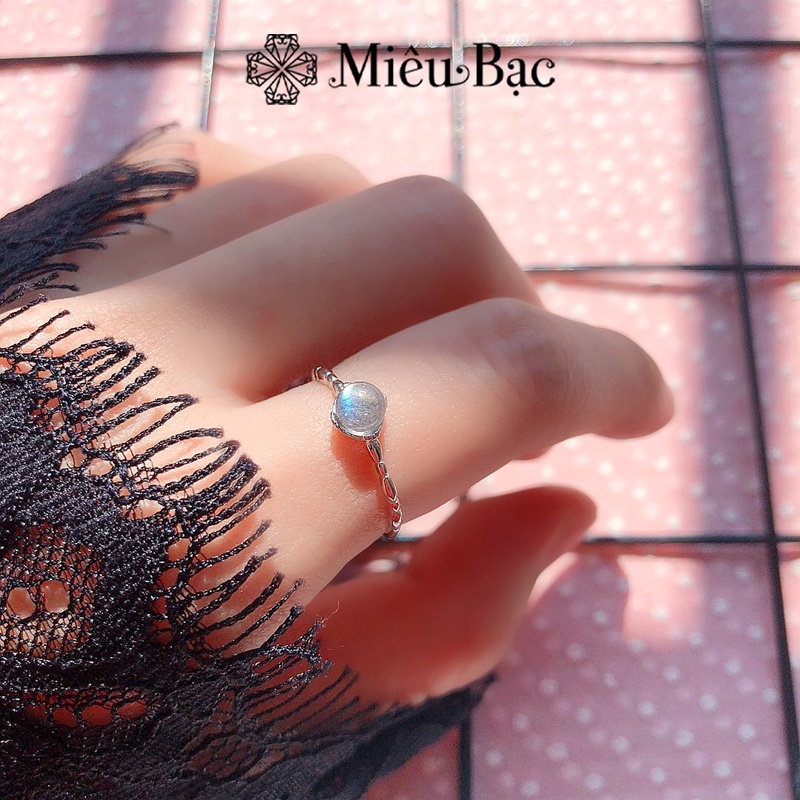 Nhẫn bạc nữ Miêu Bạc đá mặt trăng moonstone nhỏ freesize chất liệu bạc s925 thời trang phụ kiện trang sức N000573x