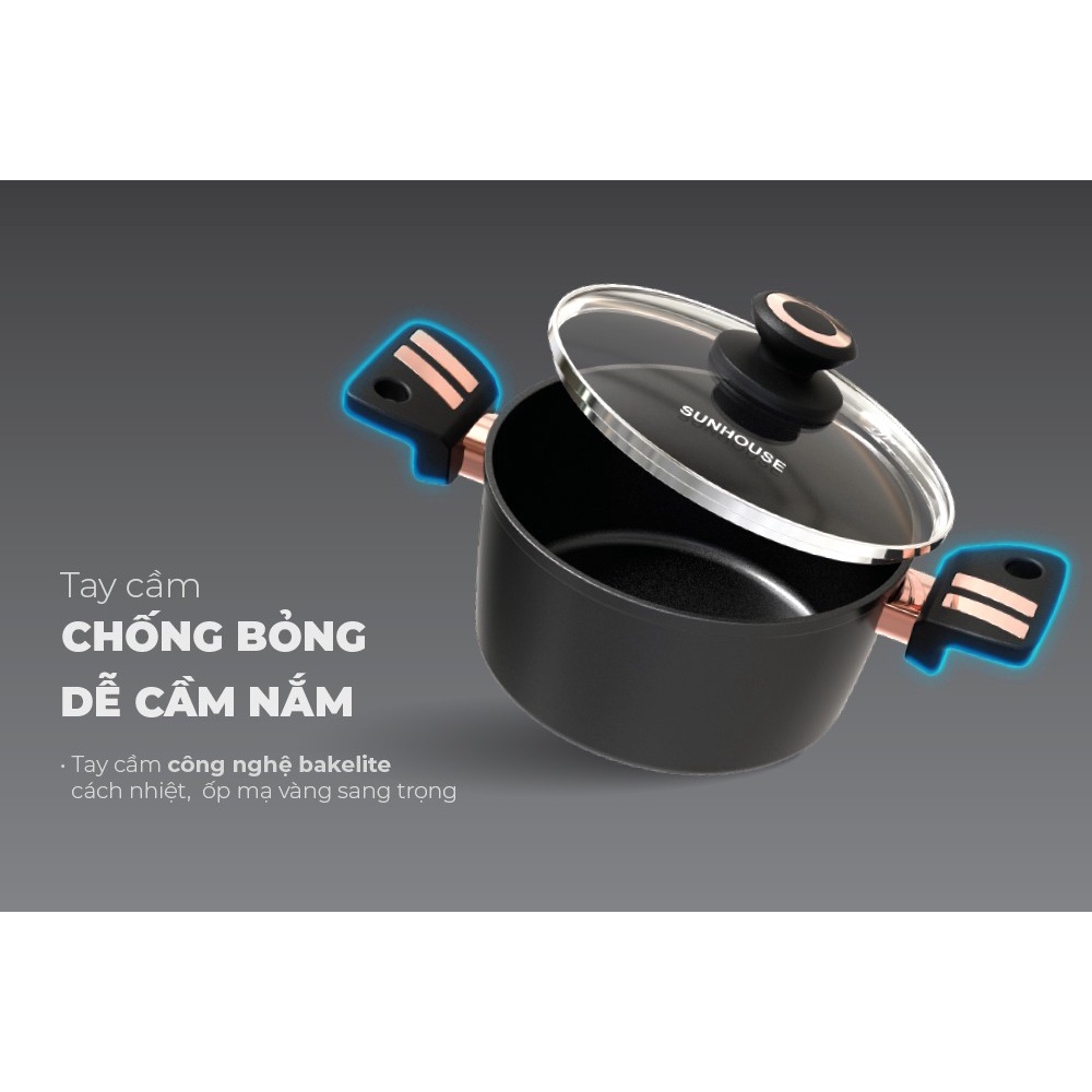 Nồi chống dính Ultra Titanium Sunhouse ST2210B-18, 20, 24cm