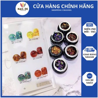 Gel nhũ hổ phách galaxy, nhũ khổng tước sét 6 hũ kèm bảng màu