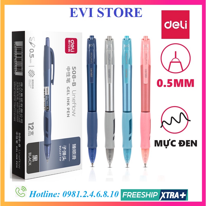 Bút bi nước Deli S08 ngòi 0.5mm mực đen - Bút gel nusign Deli 08 viết trơn nhanh khô nhiều màu sắc