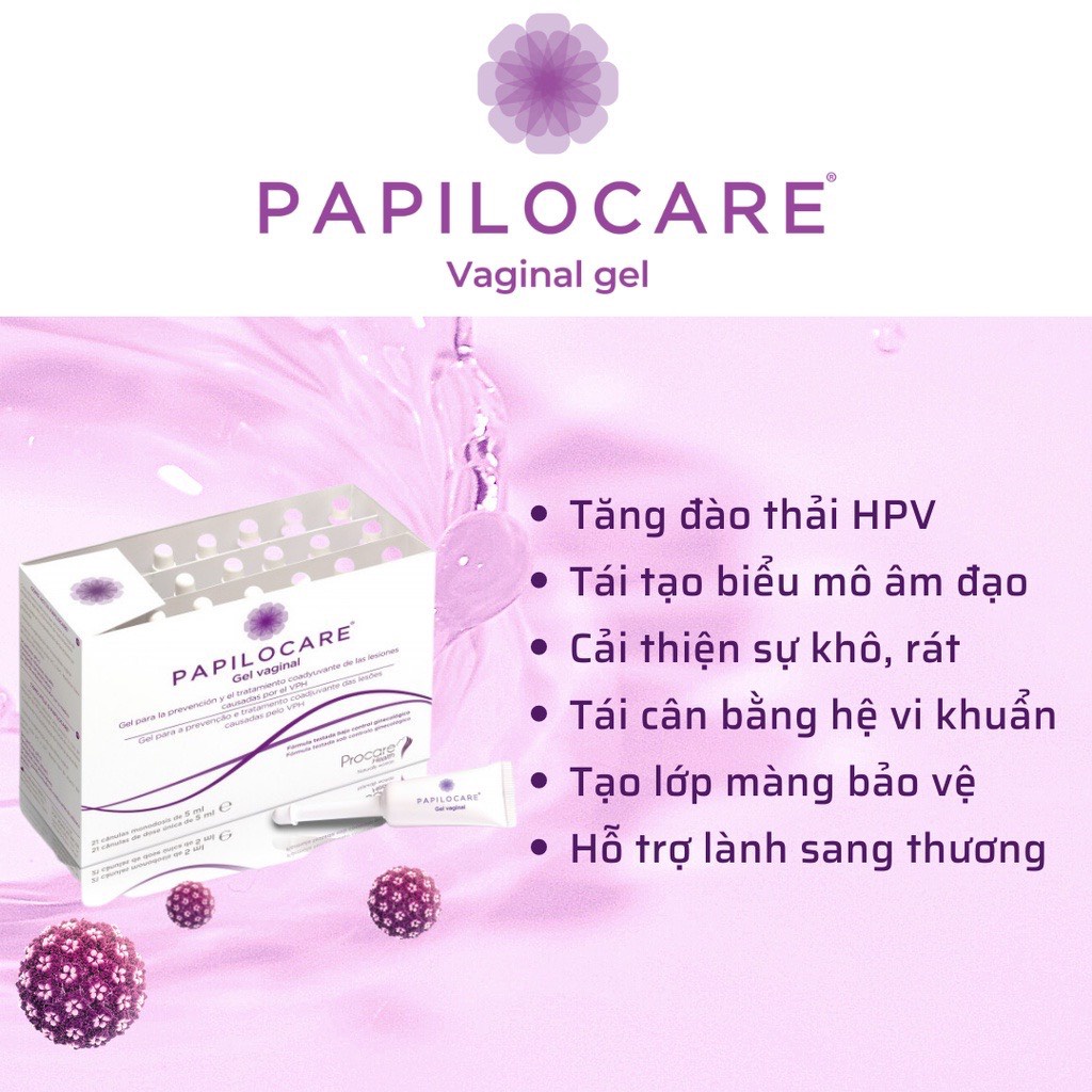 Papilocare khả năng phục hồi và dự phòng sang thương cổ tử cung do HPV. Hộp 21 tuýp