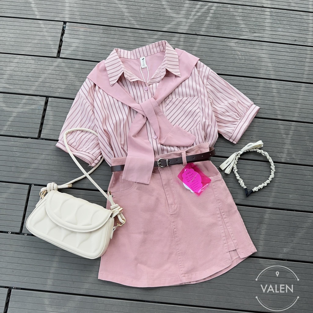 Chân váy kaki xẻ cạnh +belt ( 4642 )