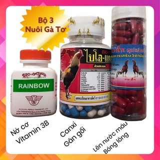 Bộ 3 nuôi gà tơ - tăng cơ, nở xương, dẻo gân gối, hừng gà, bo lớn - rainbow + bio-cal + sắt thái