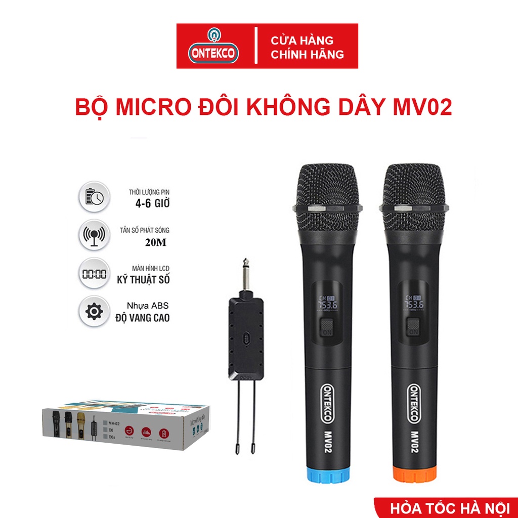 Micro karaoke có dây và không dây giá rẻ cho các loại loa kéo, amply ONTEKCO MV01/MV02 chính hãng BH 12 tháng