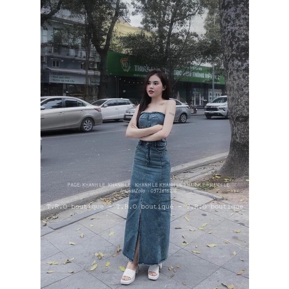 Sét váy bò crop siêu xinh