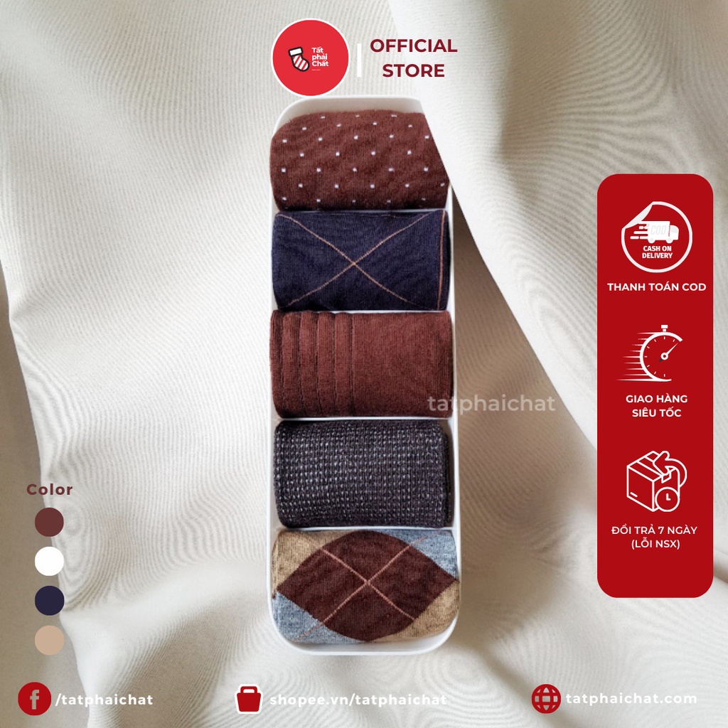Combo 5 đôi Tất cao cổ cotton màu nâu mang giày tây - Giao nhanh 2H - Hồ Chí Minh