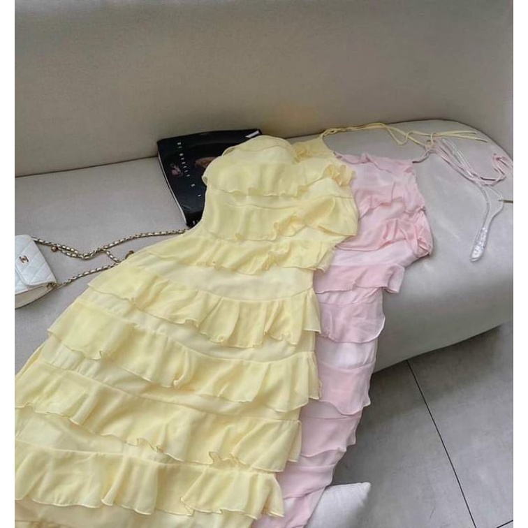 ĐẦM MAXI CỔ YẾM TẦNG BÈO CHÉO 2M
