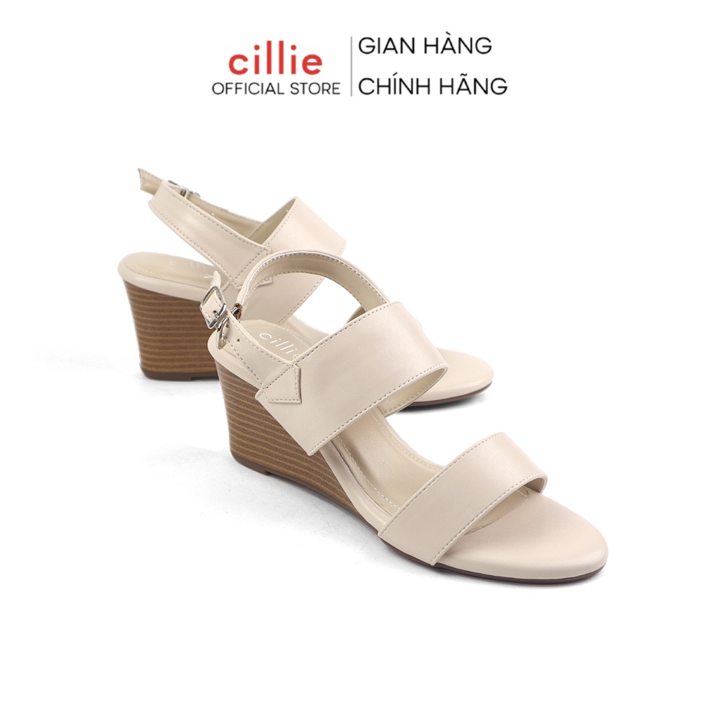 Giày sandal nữ quai ngang thời trang basic đế xuồng cao 7cm Cillie 1026