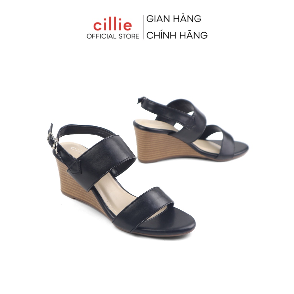 Giày sandal nữ quai ngang thời trang basic đế xuồng cao 7cm Cillie 1026