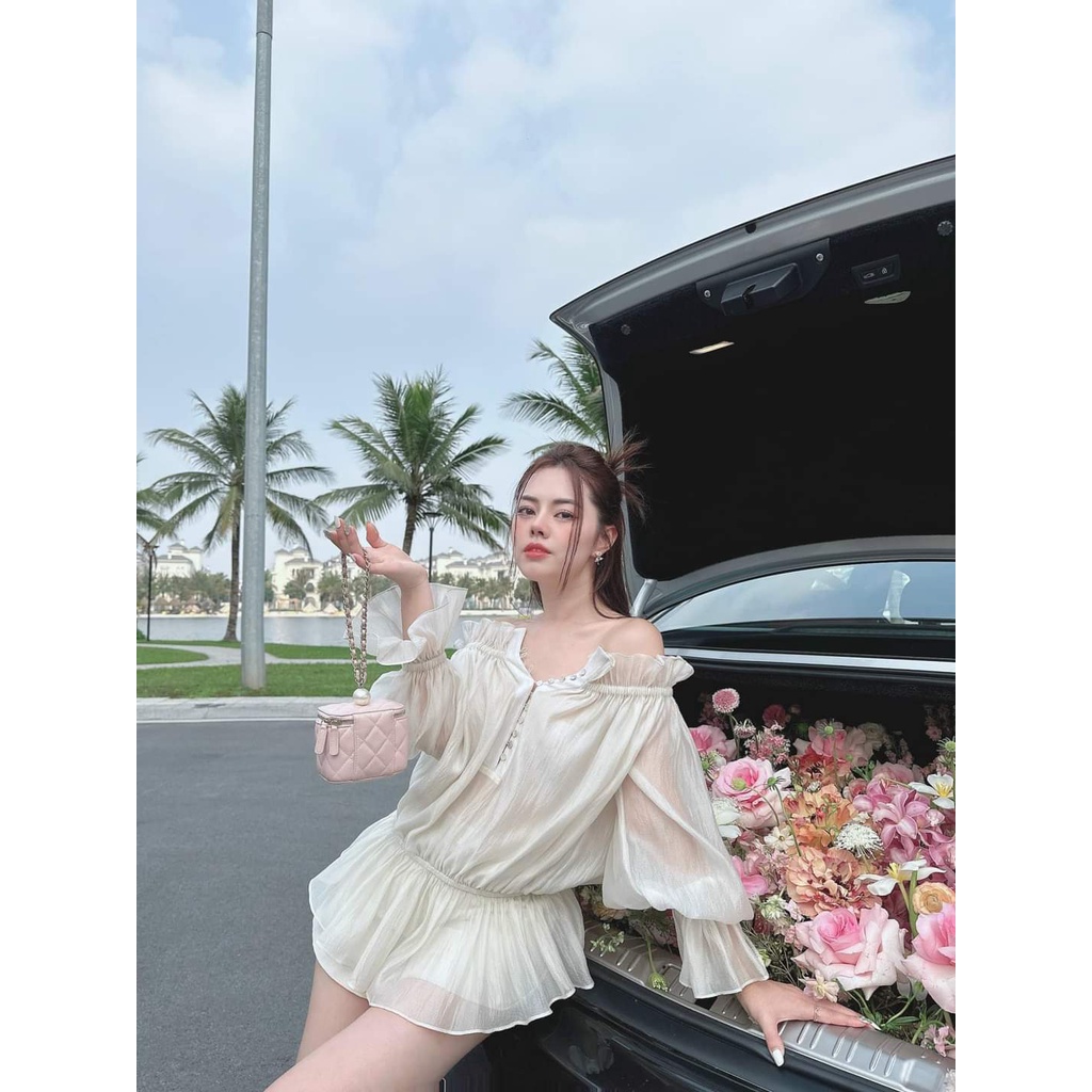 Áo voan bo thun trễ vai tay phồng bigsize (thời trang bigsize vicky.g - anitagreen) NQ423