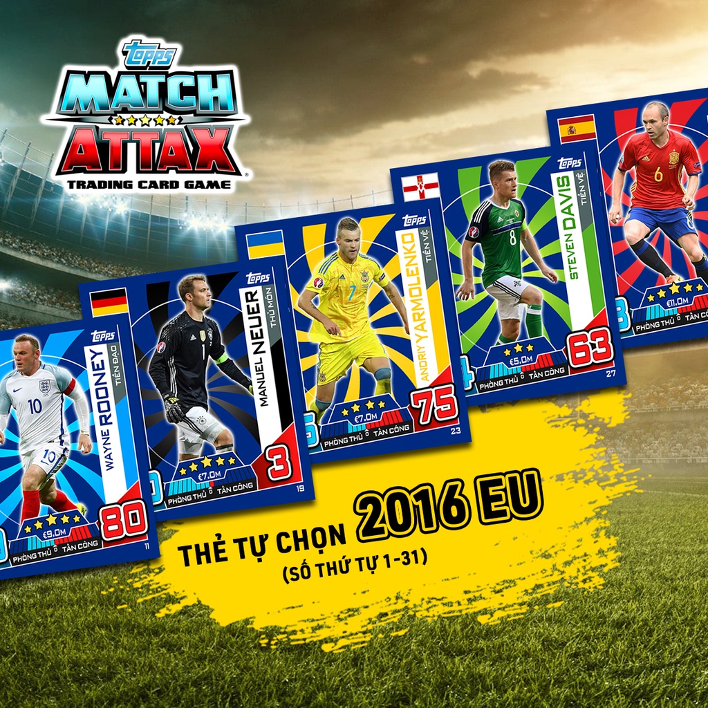 Thẻ Cầu Thủ In Match Attax 2016 Cúp Châu Âu Tự Chọn (STT 1-31)