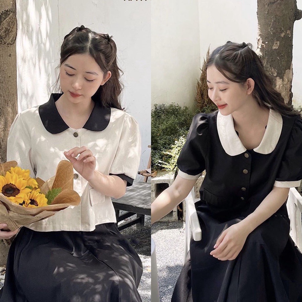 Áo sơmi kiểu cổ sen phối tiểu thư Hari GenZ 156