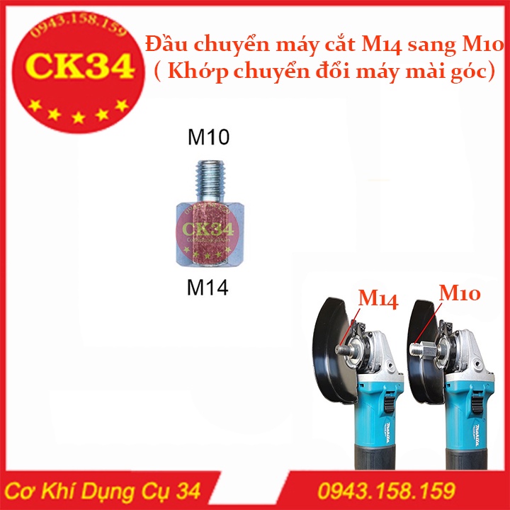 Đầu chuyển máy cắt cỡ lớn trục M14 sang M10 - Khớp chuyển đổi máy mài góc tiện dụng