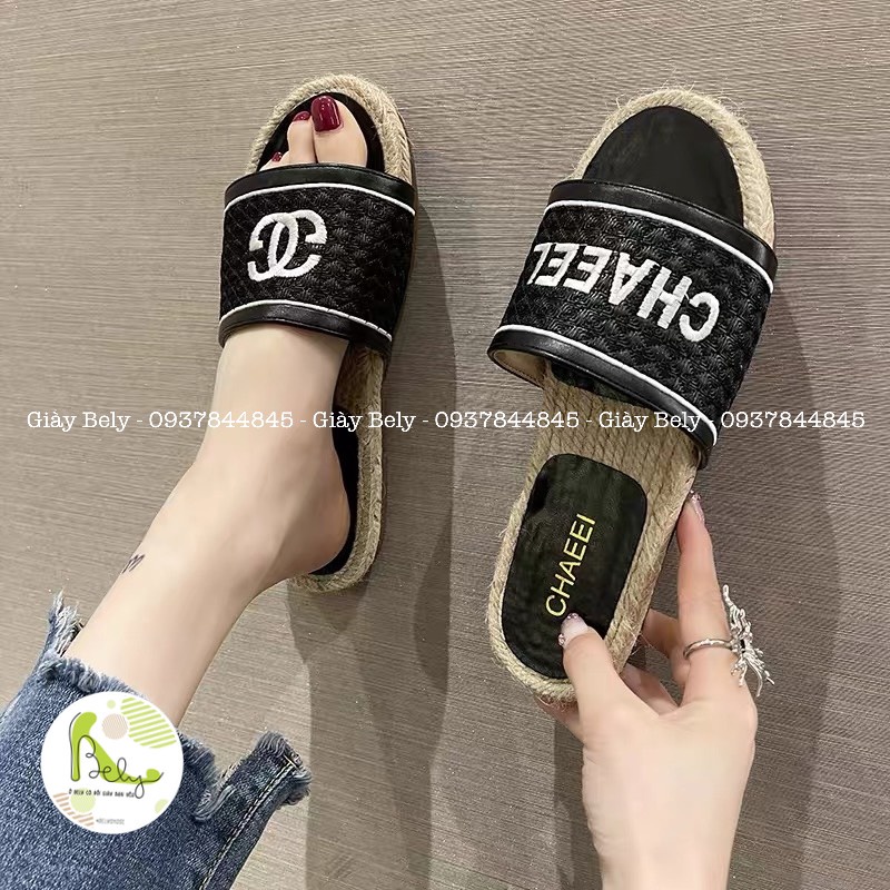 D502 Bely. Shoes_Dép đế cói, dép quai ngang đế cối mềm