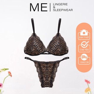 Bộ đồ lót nữ áo bra ren không gọng mút mỏng quần dây da beo gợi cảm Me lingerie & Sleepwear