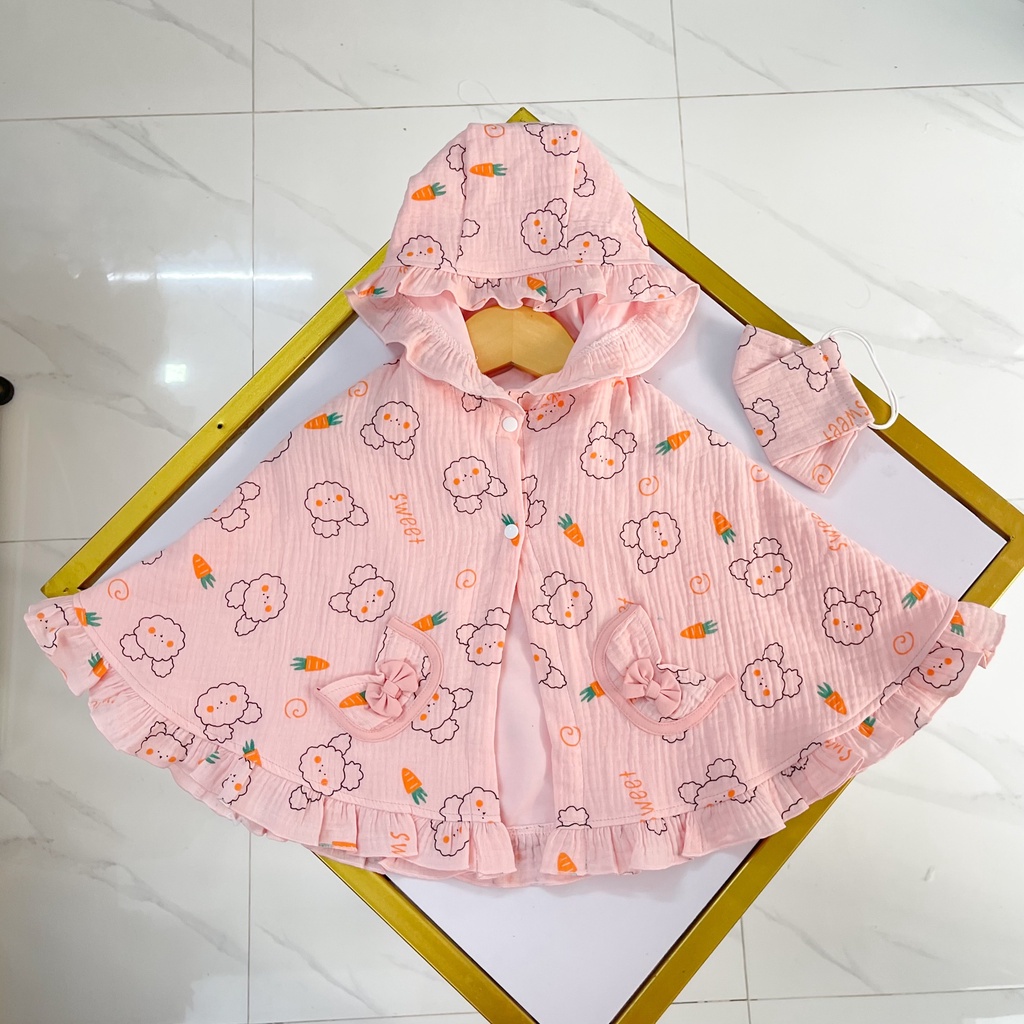 Áo chống nắng cho bé Nina Kids Boutique Áo choàng xô muslin Áo choàng chống nắng bé gái 0-3 tuổi Kèm khẩu trang