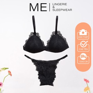 Bộ đồ lót nữ áo bra không gọng mút mỏng quần dây đen ren mí gợi cảm Me lingerie & Sleep wear
