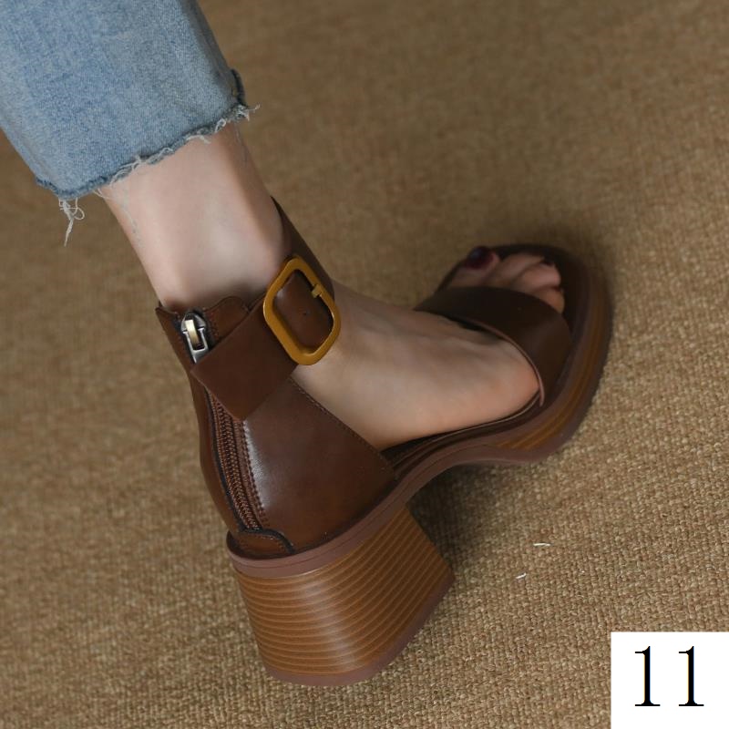 Túi Xách Thiết Kế Thoải Mái Phong Cách Retro Thời TrangGiày Sandal Cao Gót Đế Dày Bằng Da Hở Ngón Phong Cách Âu Mỹ Thời Trang Mùa Hè Cho Nữ