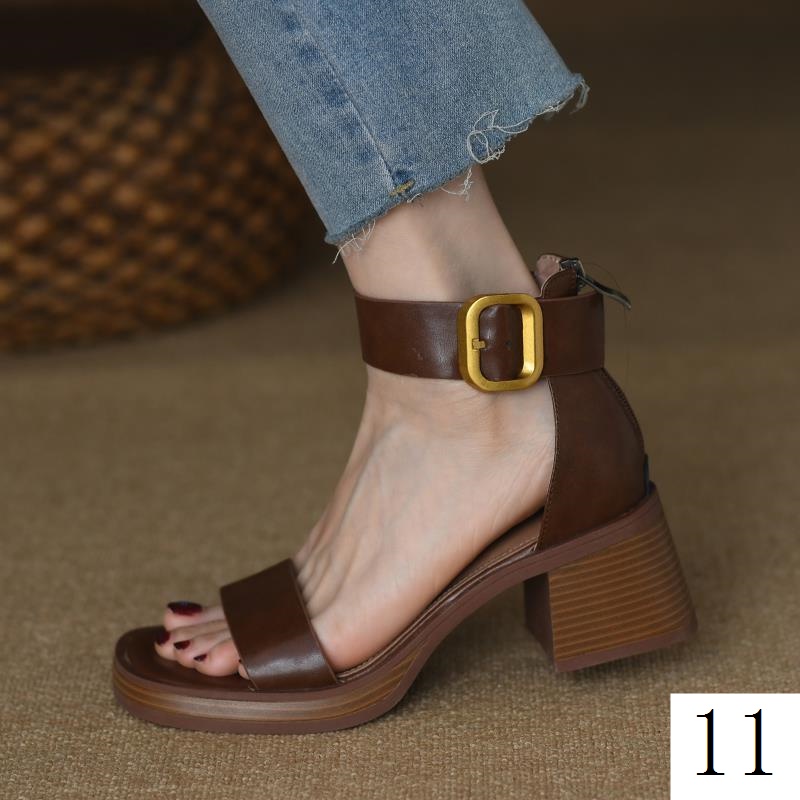 Túi Xách Thiết Kế Thoải Mái Phong Cách Retro Thời TrangGiày Sandal Cao Gót Đế Dày Bằng Da Hở Ngón Phong Cách Âu Mỹ Thời Trang Mùa Hè Cho Nữ