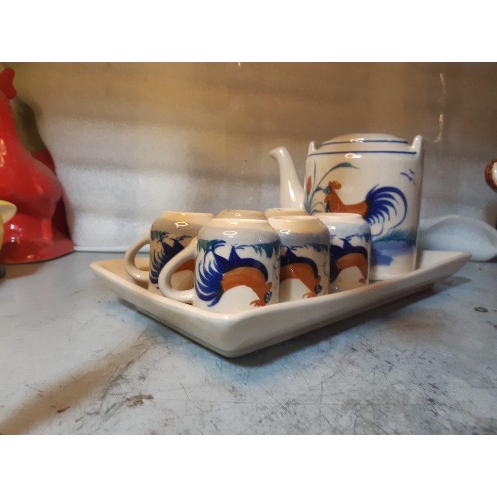 Bộ ấm trà con gà hình chữ nhật