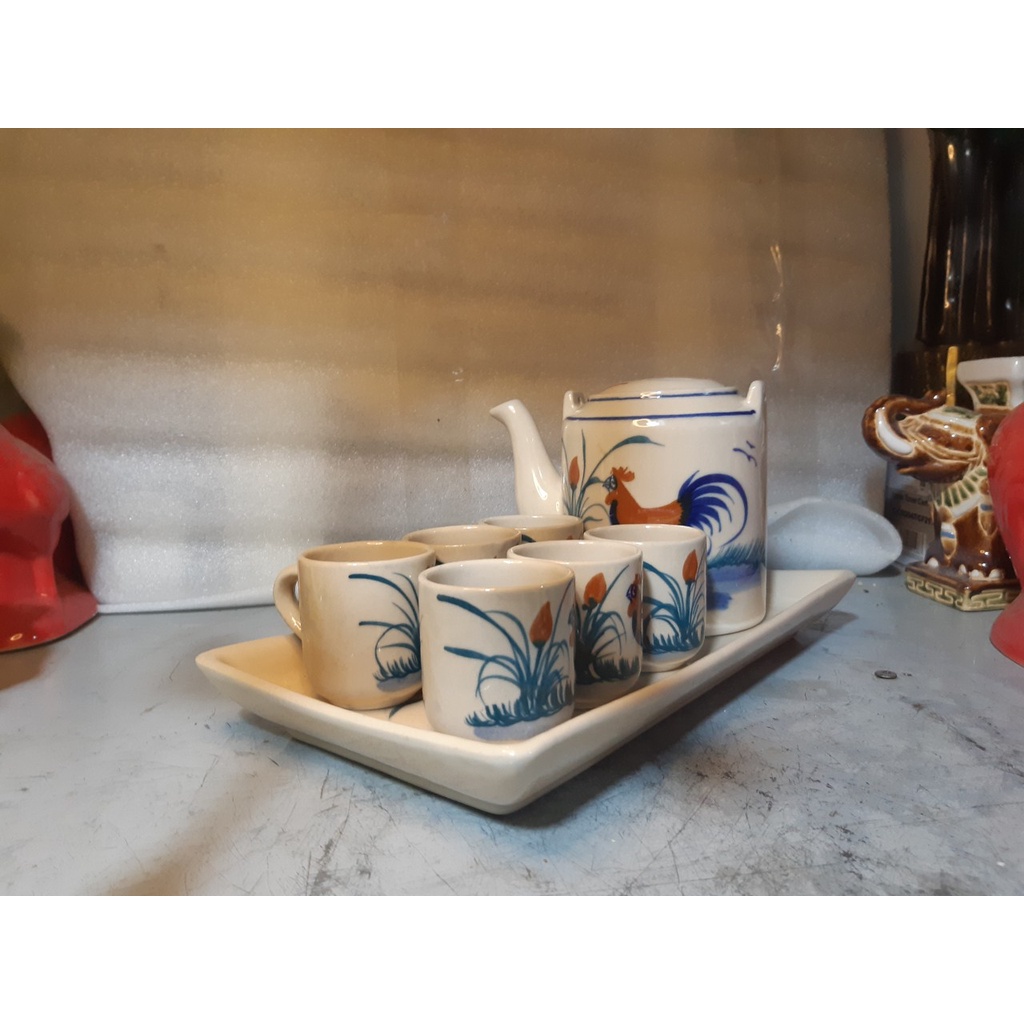 Bộ ấm trà con gà hình chữ nhật