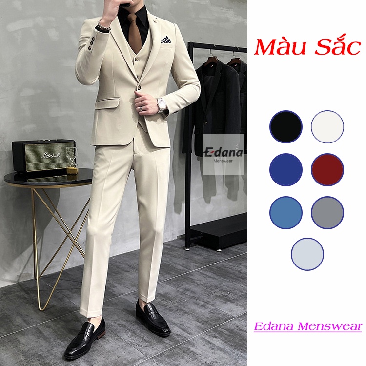 Bộ vest nam cao câp 1 khuy, suit nam phong cách Hàn Quốc quần thiết kế khóa vòng bụng thông minh