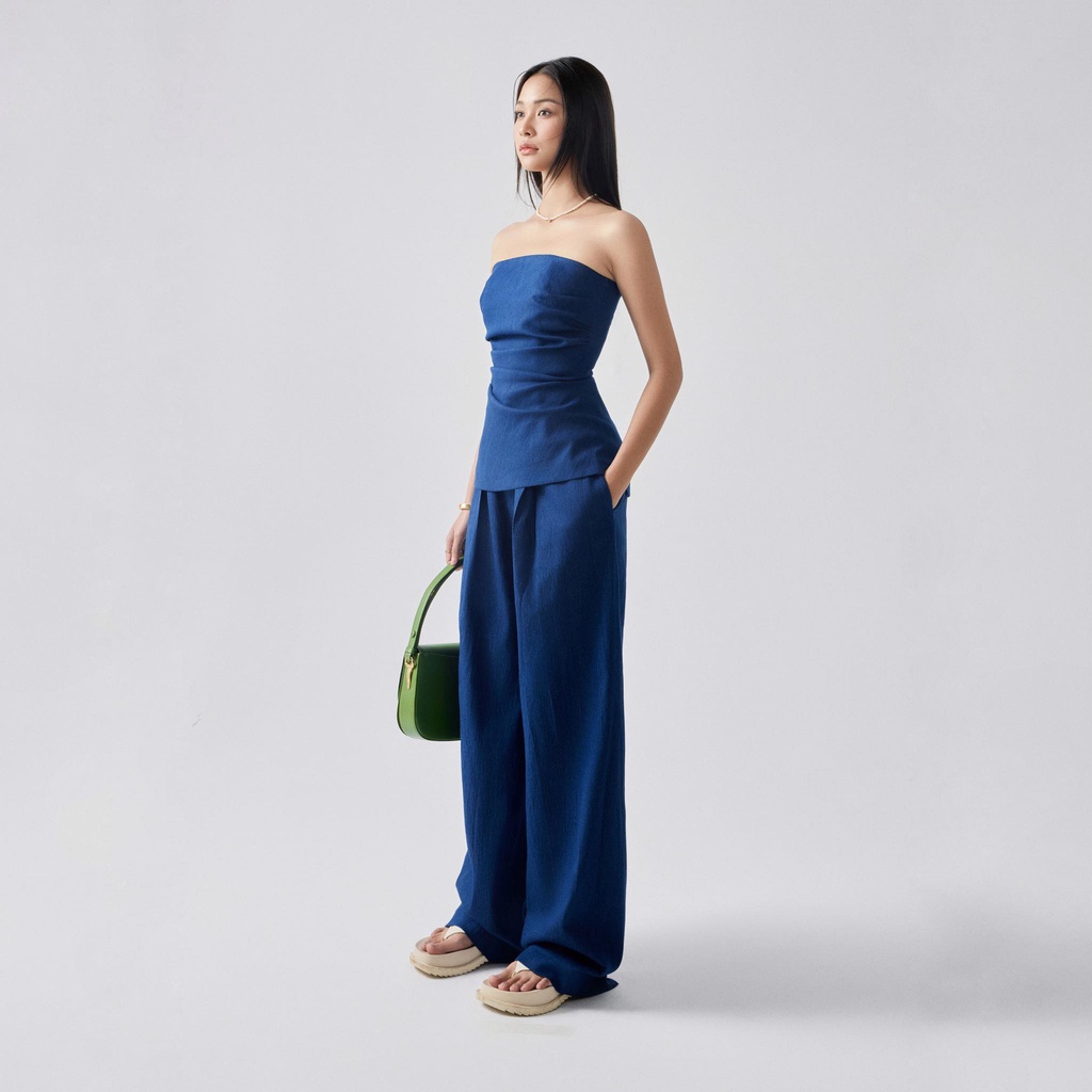 REINA - ÁO Strapless top - Reina Pleated Wide-leg Denim Pants